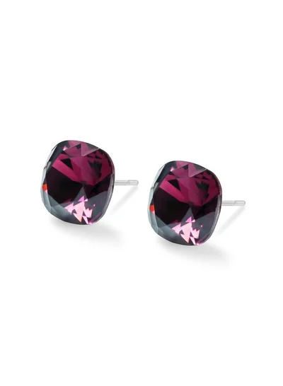 Seona Seona Sophia 10mm Cushion Cut Crystal Earrings – Hypoallergenic Stud Earrings for Women, Tarnish‑Free Stainless Steel Jewelry for Sensitive Ears - Burgundy